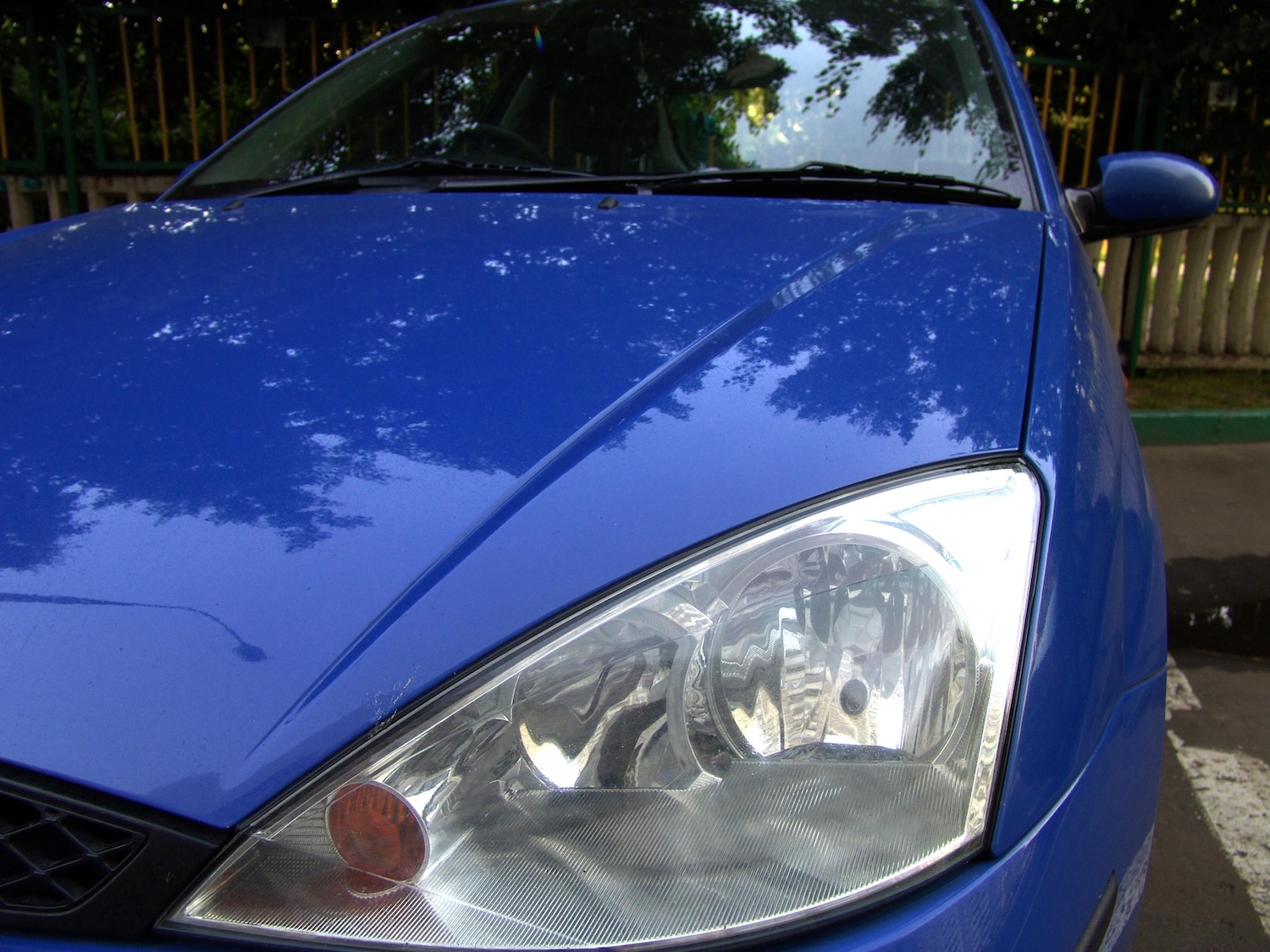 A blue car bonnet